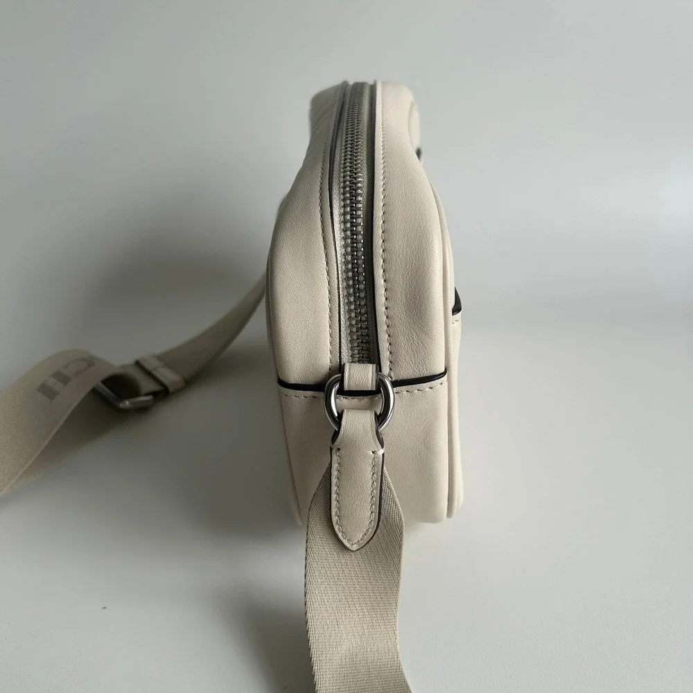 Coach Mini Jamie Chalk White Pebbled Leather Camera Bag Excellent